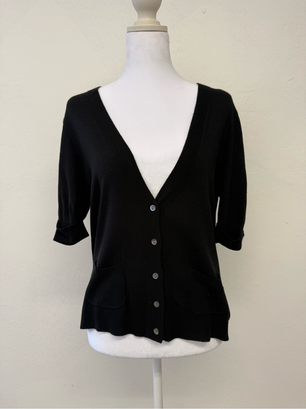 Ann Taylor Black V-Neck Button-Front Sweater